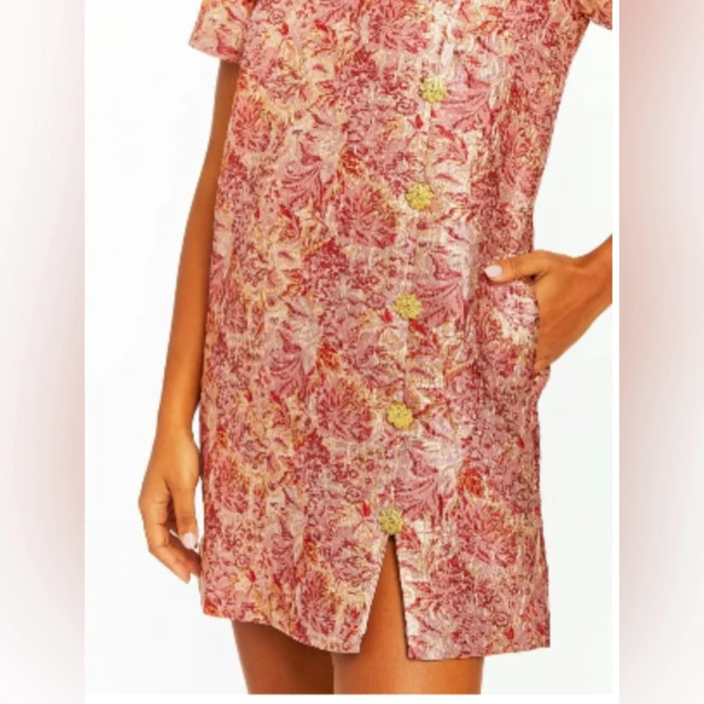Mestiza New York Isolde Mini Dress Pink Floral Jacquard Shift Size 2 - Picture 4 of 14